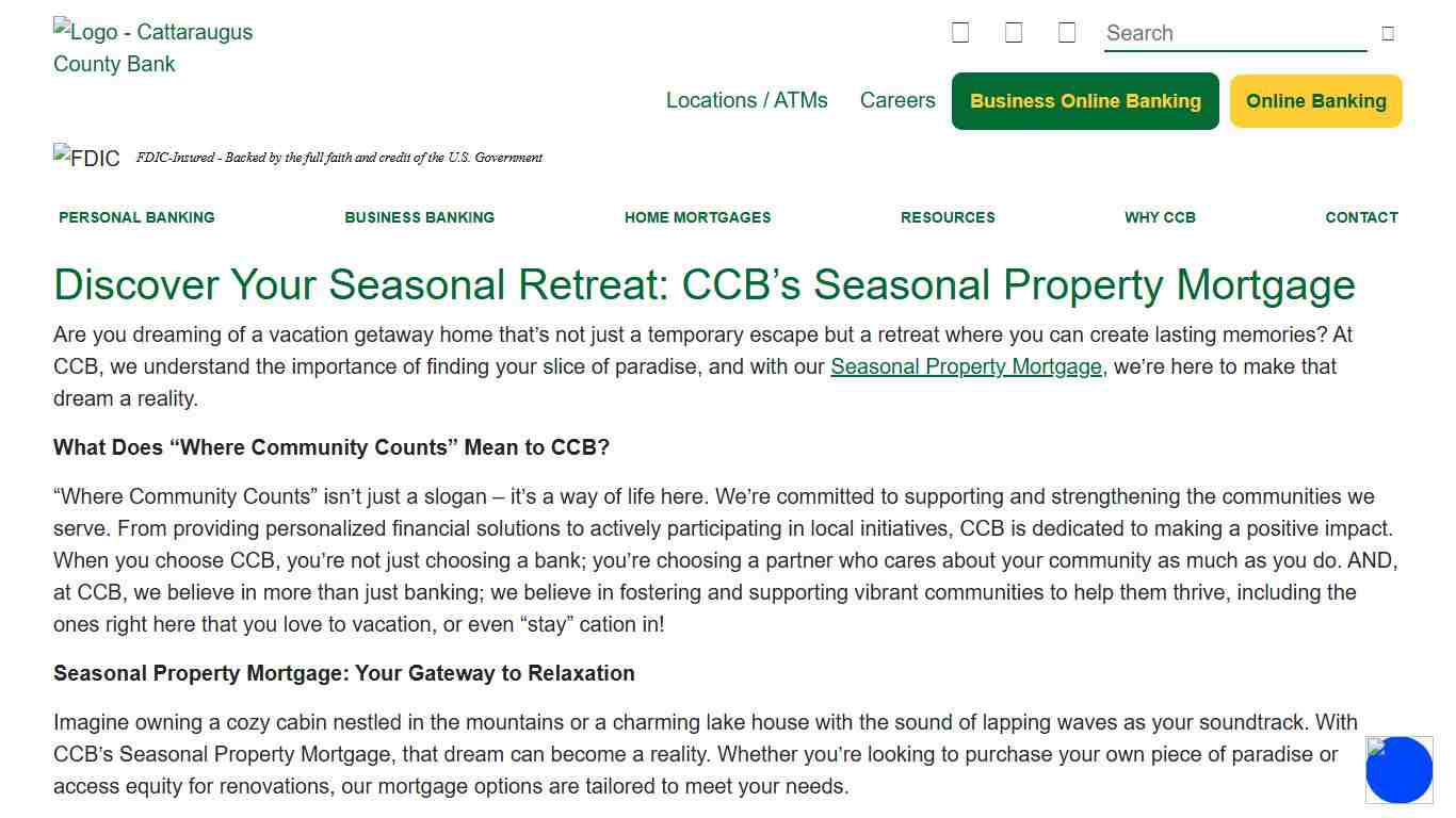 Discover Your Seasonal Retreat: CCB’s Seasonal Property Mortgage – Cattaraugus County Bank