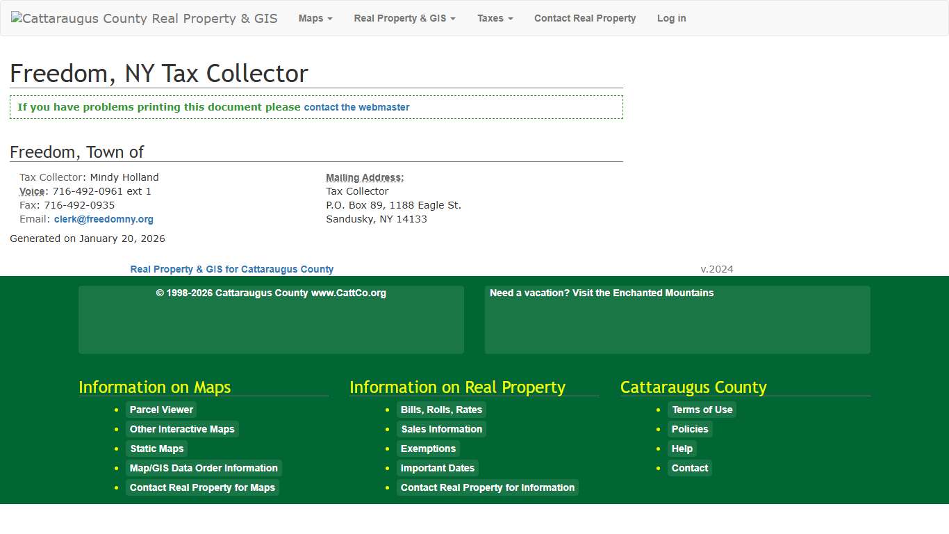 Freedom, NY Tax Collector - Real Property » Taxes on NEW Maps.cattco.org Cattaraugus County, New York